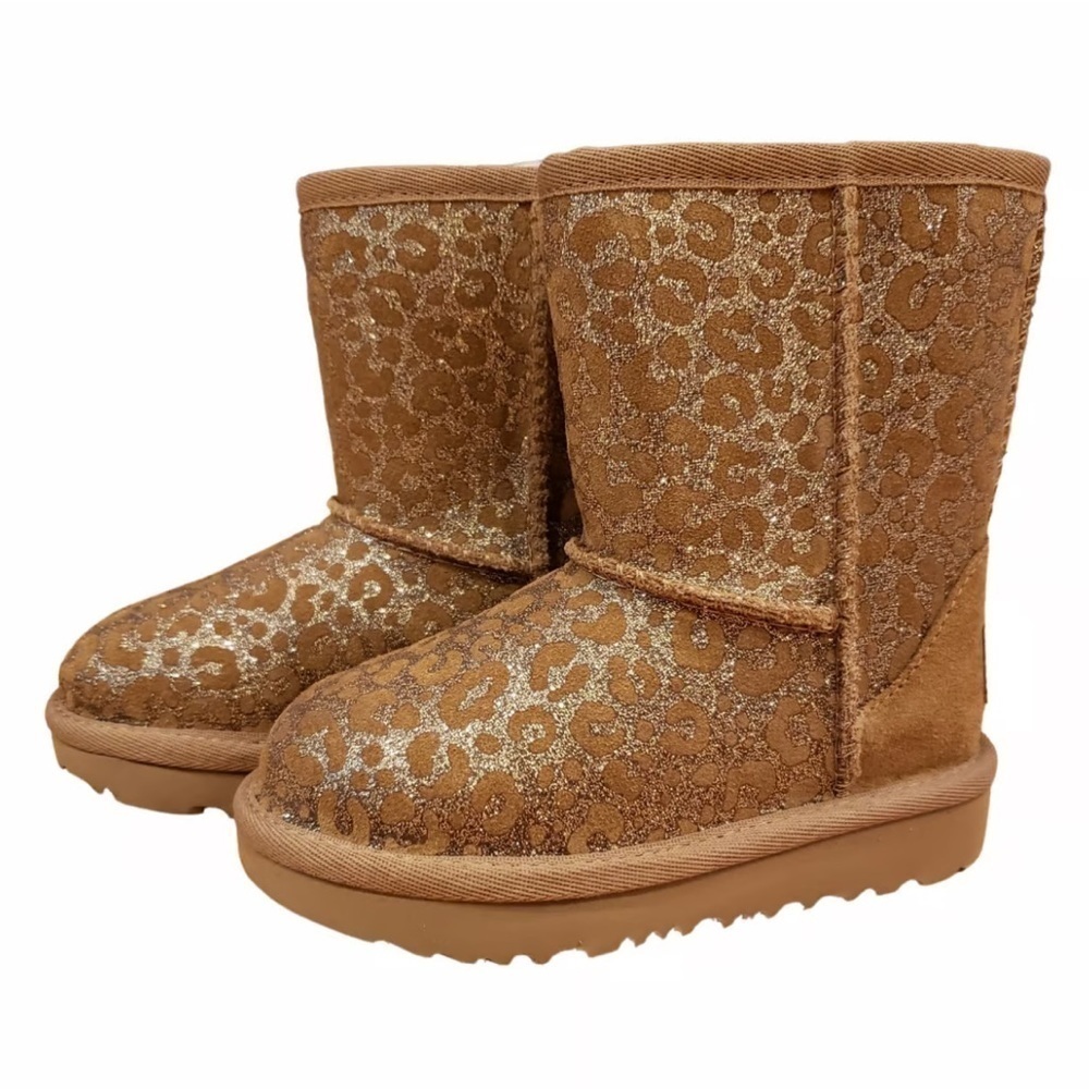 UGG Classic Genuine Shearling Lined Metallic Cheetah Boots Size 4 EUC